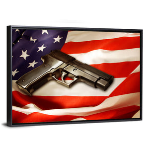 Handgun Lying On American Flag Wall Art