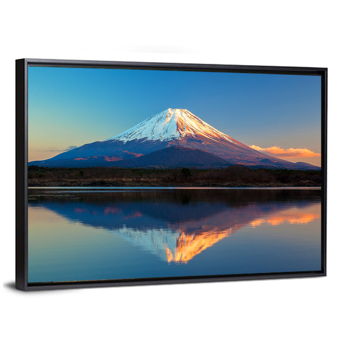Mount Fuji Reflected on Lake Shoji Wall Art as a framed canvas