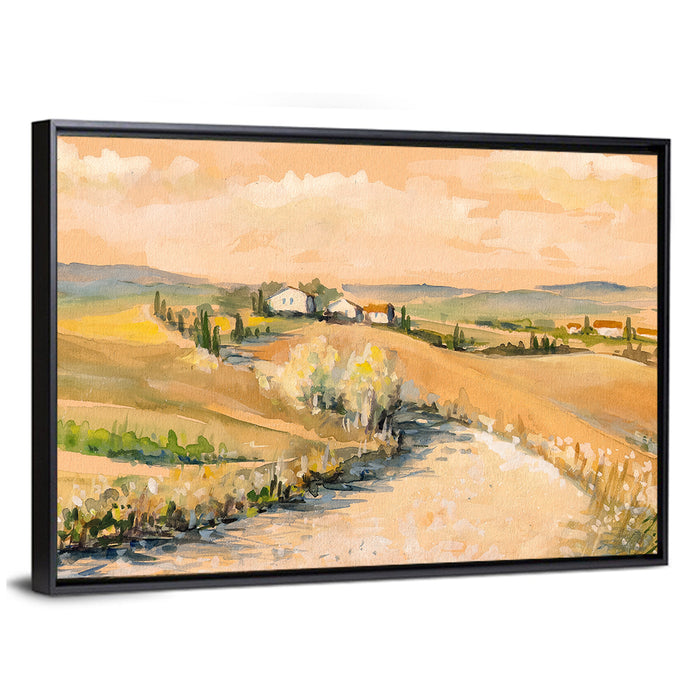 Tuscan Hills at Dusk Wall Art as a framed canvas