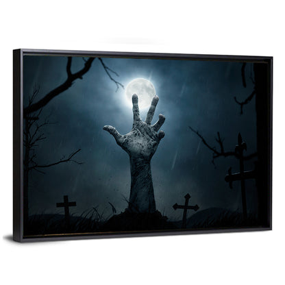 Rising Zombie Hand Under Moonlight Wall Art