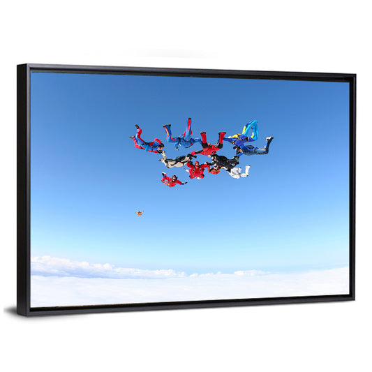 Skydiving Formation Over Clouds Wall Art