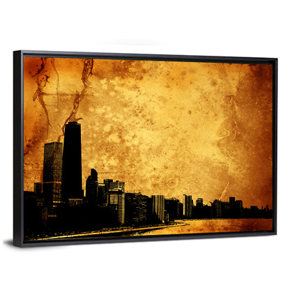 Grunge City Skyline at Dusk Wall Art