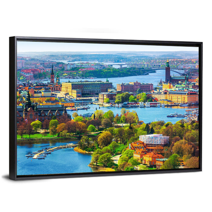 Gamla Stan Harbor Panorama Wall Art as a framed canvas