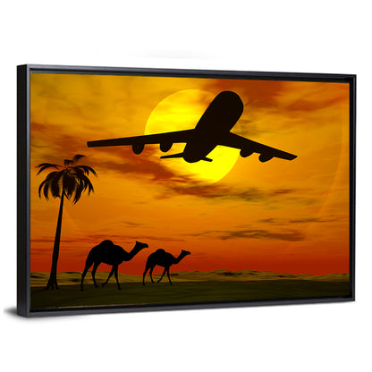 Tropical Sunset Plane Silhouette Wall Art