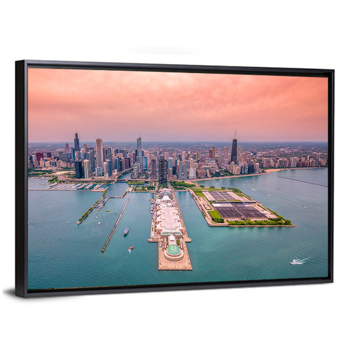 Chicago Navy Pier Skyline Wall Art as a framed canvas