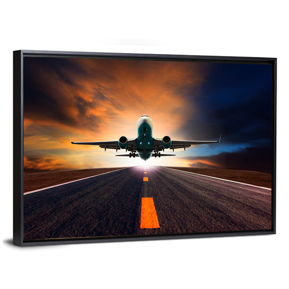 Passenger Jet Landing at Sunset Wall Art
