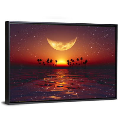 Golden Crescent Over Tropical Sunset Wall Art
