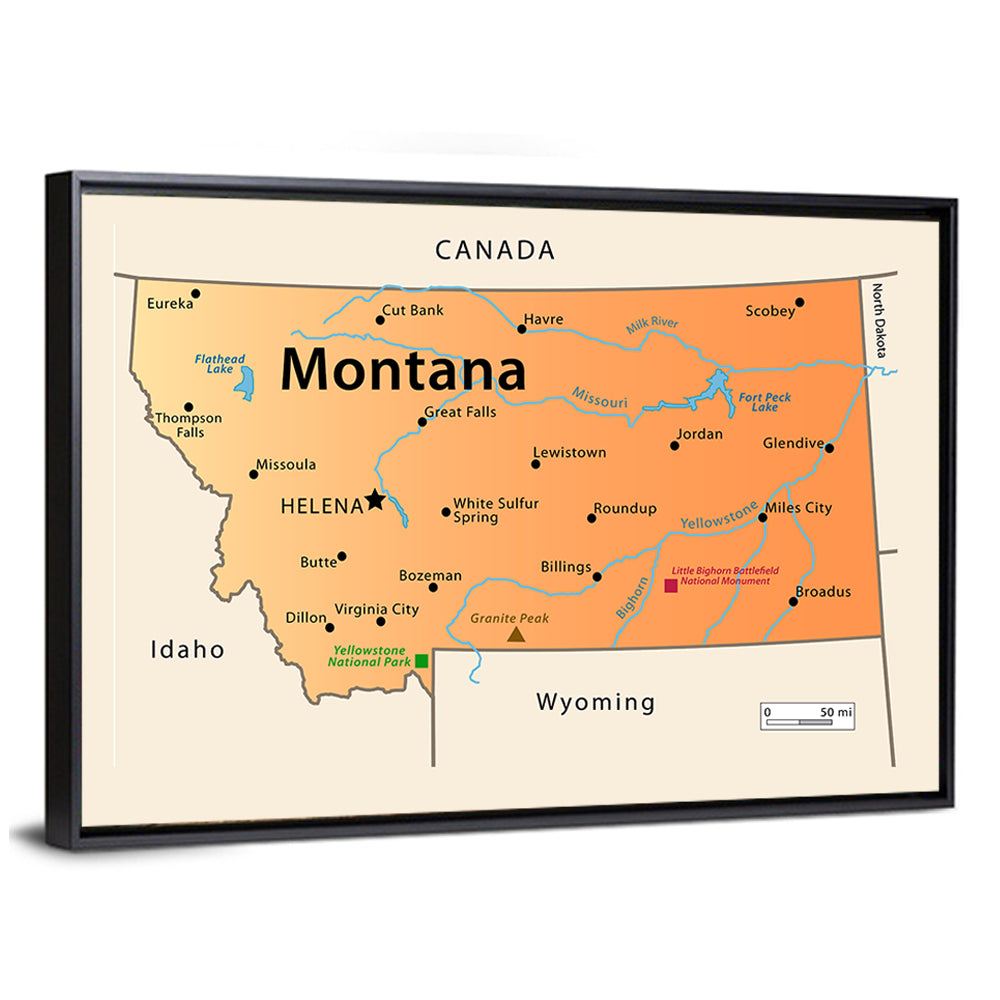 Montana State Map Wall Art