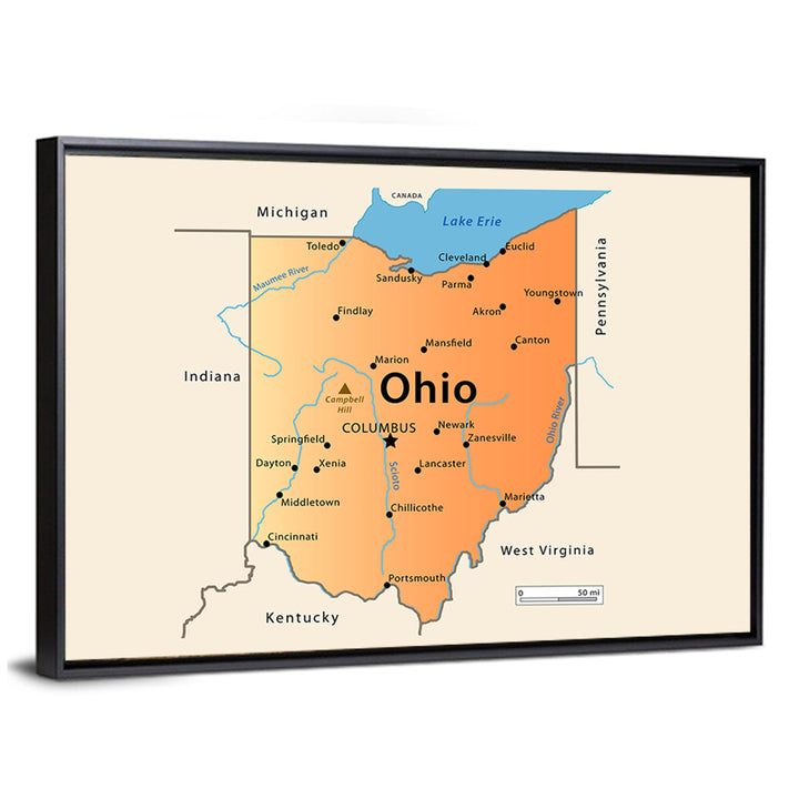 Ohio State Map Wall Art