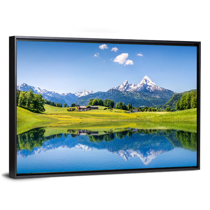 Watzmann Reflection at Ramsau Wall Art as a framed canvas