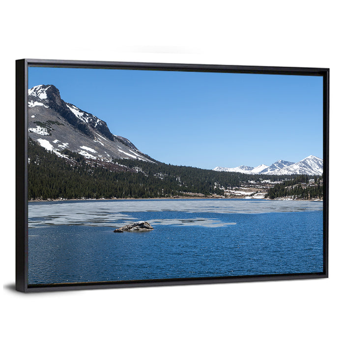 Yosemite Frozen Lake Scene Wall Art as a framed canvas