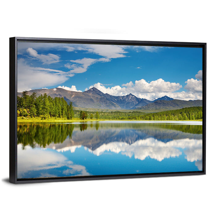 Altai Mountain Lake Reflection Wall Art as a framed canvas