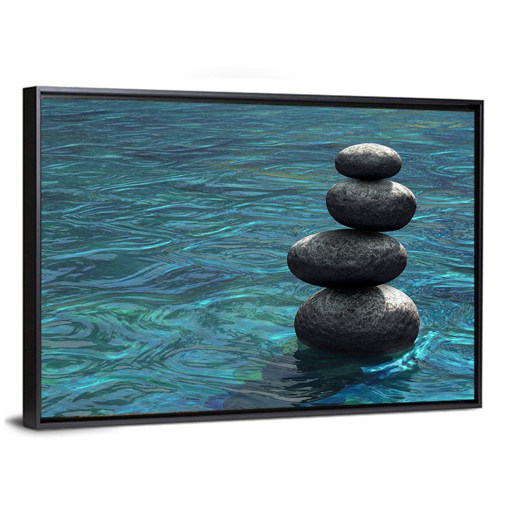 Zen Stone Stack Over Rippling Water Wall Art