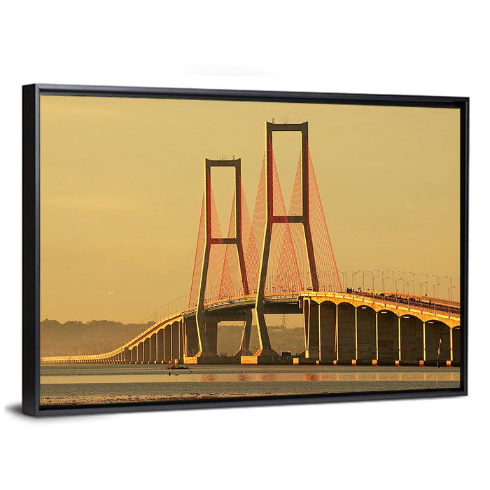 Suramadu Bridge at Golden Hour Wall Art as a framed canvas