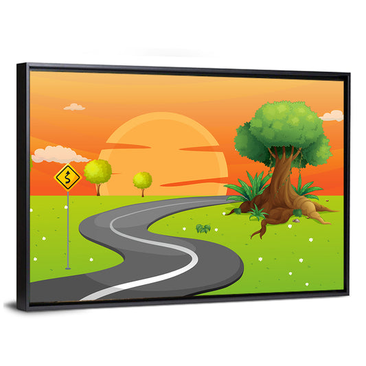 Winding Road Sunset Illustration Wall Art