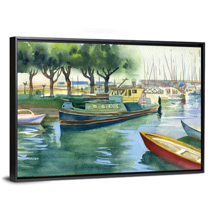 Watercolor Harbor Boats Wall Art