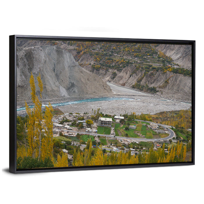 Autumn Hunza Valley Landscape Wall Art as a framed canvas