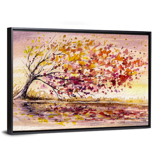 Windblown Autumn Tree Reflection Wall Art