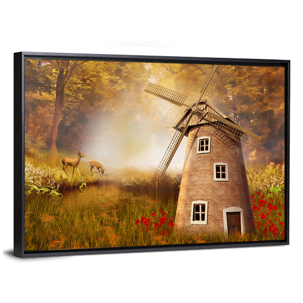 Autumn Windmill in Forest Clearing Wall Art