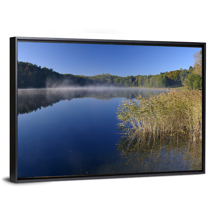 Asveja Lake Morning Mist Wall Art as a framed canvas