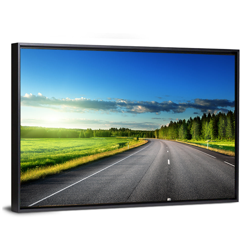 Curved Asphalt Road Through Forest Wall Art