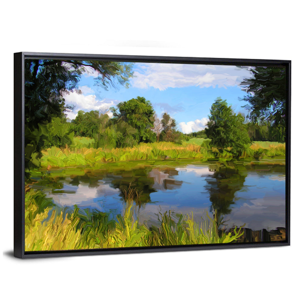 Blue Lake Reflection Illustration Wall Art
