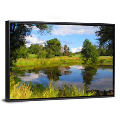 Blue Lake Reflection Illustration Wall Art