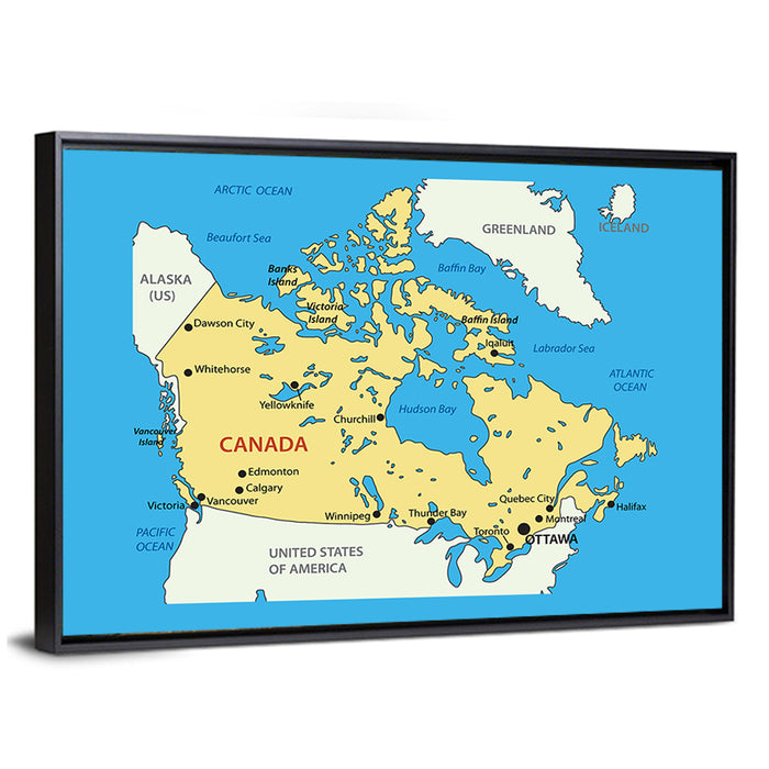 Minimalist Canada Map Wall Art as a framed canvas