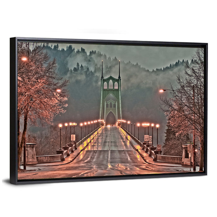 St. Johns Bridge at Dusk Wall Art as a framed canvas