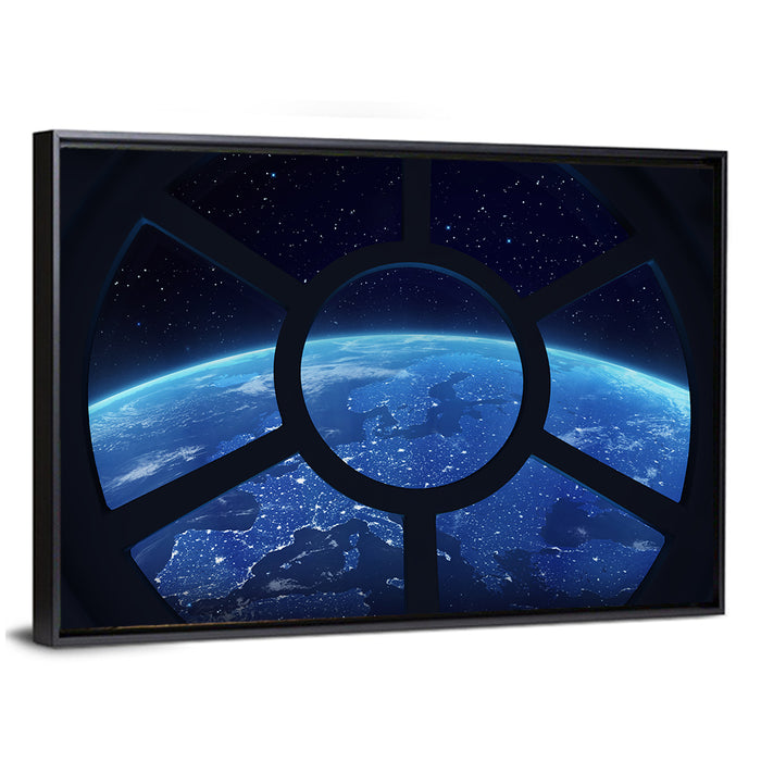Earth from Space Station Wall Art as a framed canvas