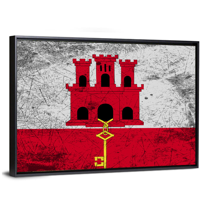 Gibraltar Flag with Castle and Key Wall Art as a framed canvas