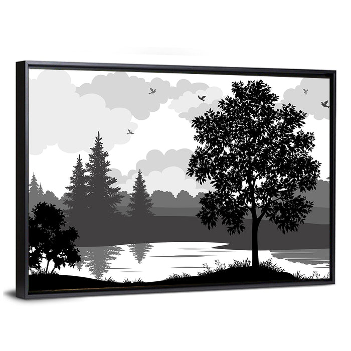 Lake Silhouette with Tree Wall Art as a framed canvas