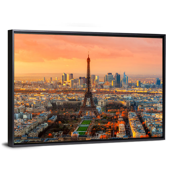 Eiffel Tower at Golden Twilight Wall Art as a framed canvas