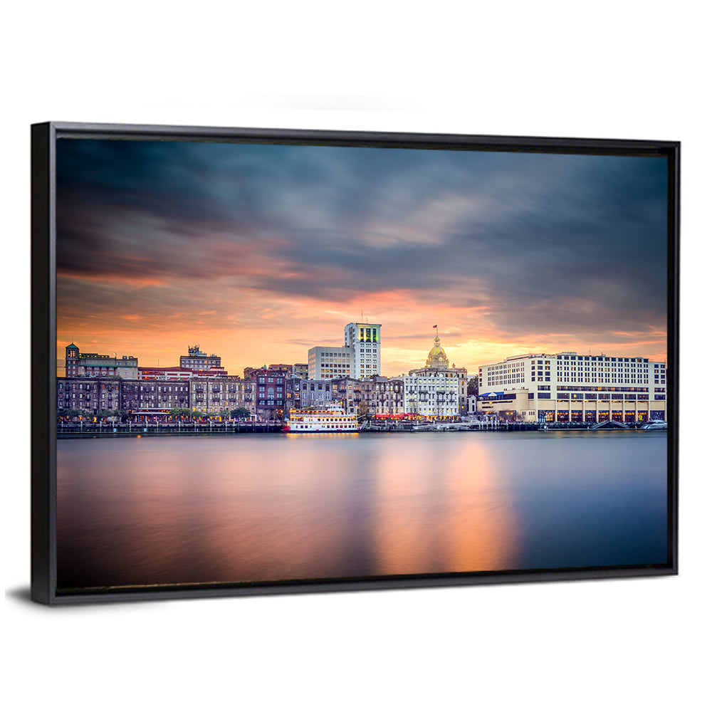 Savannah Riverfront Sunset Skyline Wall Art