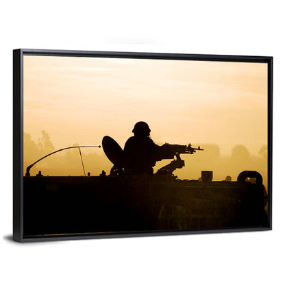 Army Soldier Silhouette at Sunset Wall Art