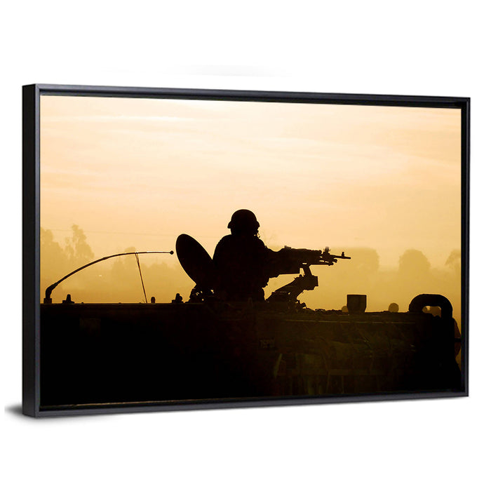 Army Soldier Silhouette at Sunset Wall Art as a framed canvas