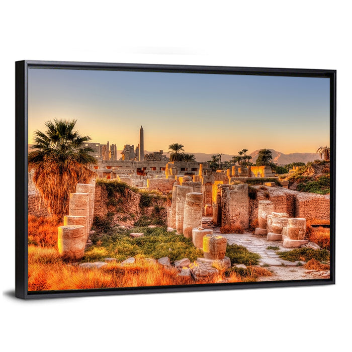 Karnak Temple at Golden Dusk Wall Art as a framed canvas