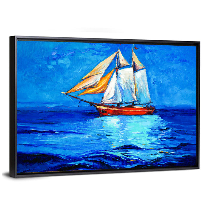 Sailboat at Golden Hour Wall Art as a framed canvas