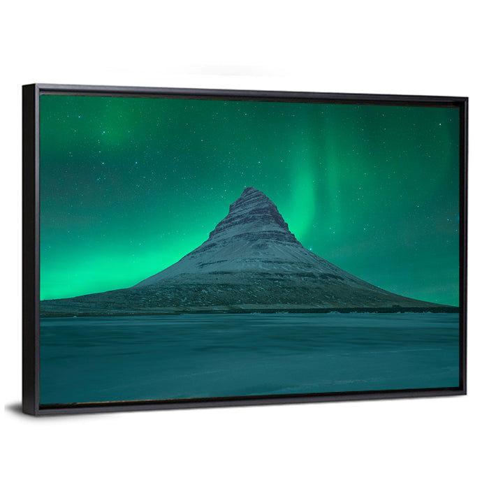 Northern Lights Over Kirkjufell Wall Art as a framed canvas