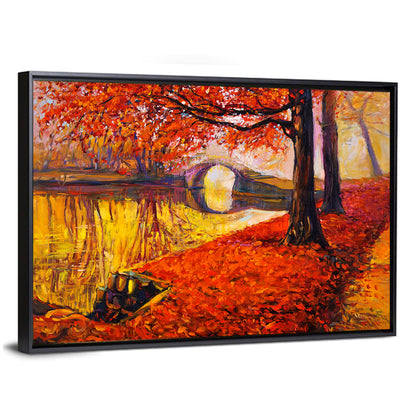 Autumn Bridge Over Golden Lake Wall Art