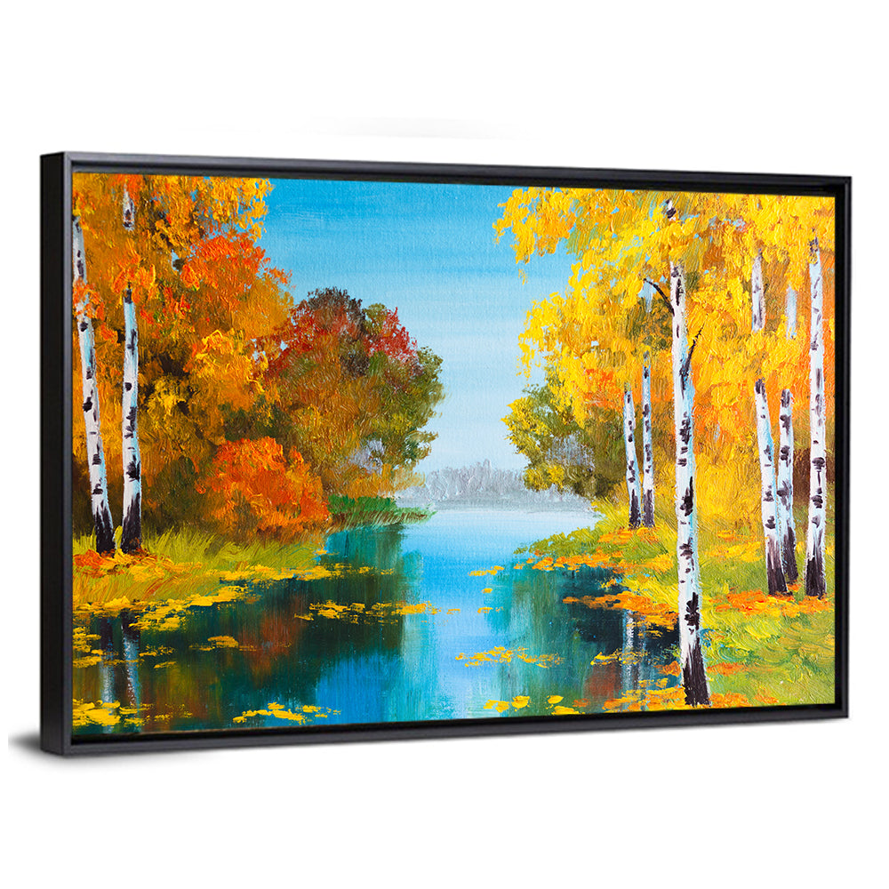 Autumn Birch River Reflection Wall Art