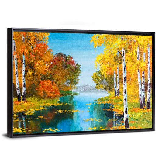 Autumn Birch River Reflection Wall Art
