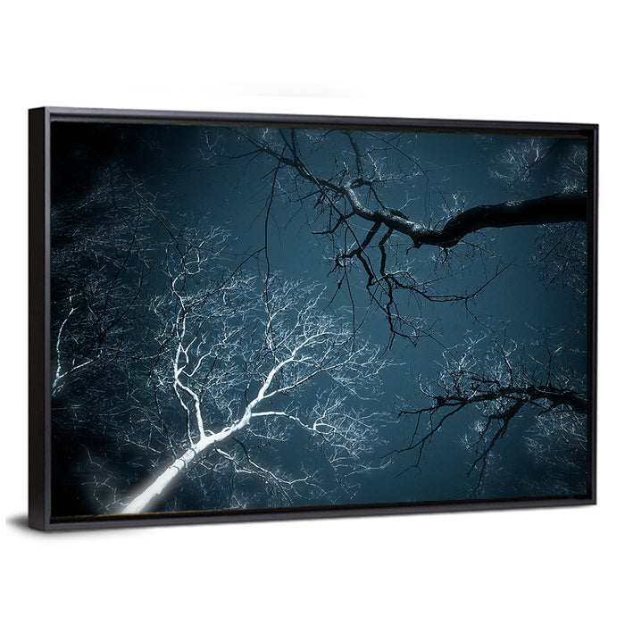Twilight Canopy with Glowing Bark Wall Art as a framed canvas