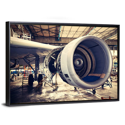 Open Jet Engine in Hangar Wall Art
