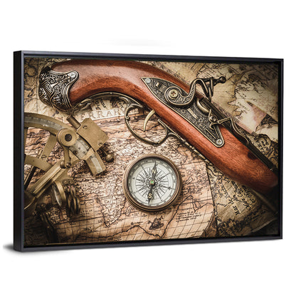 Antique Nautical Instruments with Flintlock Wall Art