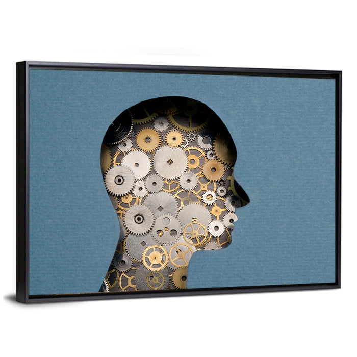 Mechanical Mind Silhouette Wall Art as a framed canvas