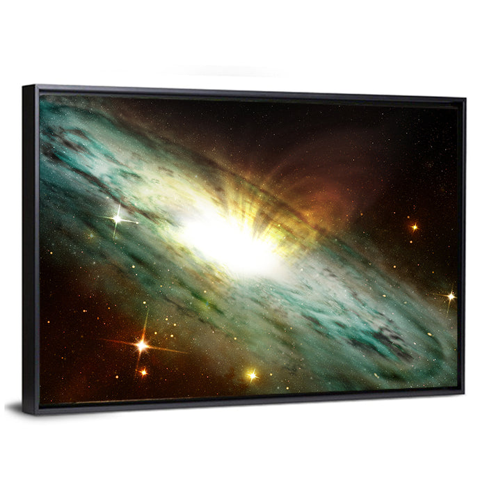 Spiral Galaxy with Glowing Core Wall Art as a framed canvas