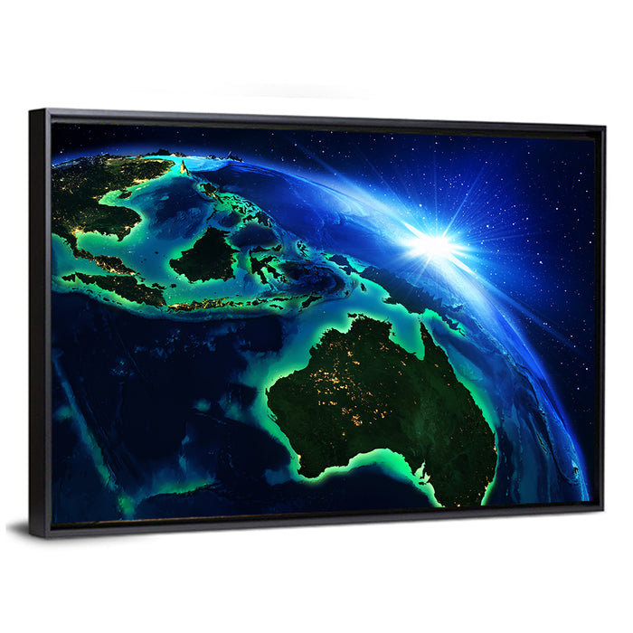 Australia and Indonesia from Space Wall Art as a framed canvas