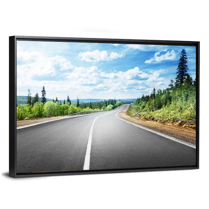 Road to Mountain Horizon Wall Art as a framed canvas