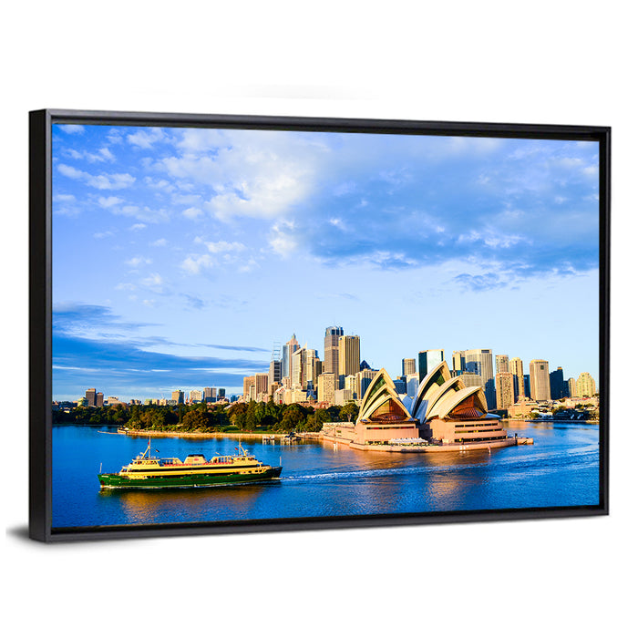 Sydney Opera House Harbor View Wall Art as a framed canvas
